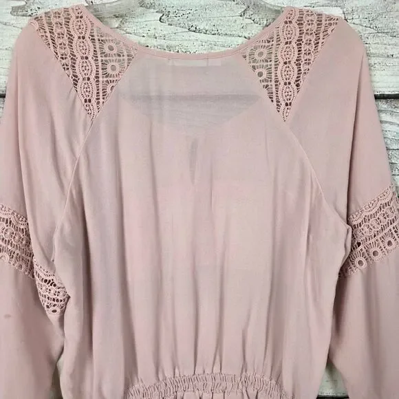 Maurices Womens Blush Lace Peplum Blouse L - Picture 4 of 7
